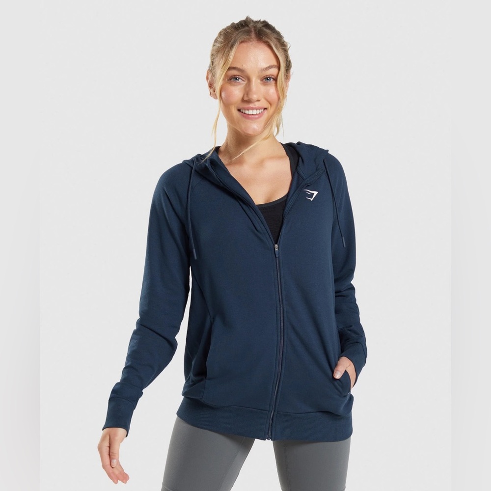 GYMSHARK Navy BlueTraining Zip Hoodie - Full Length - size small